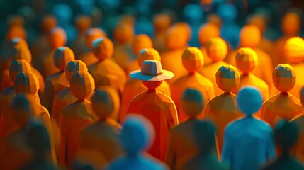 Fototapeta premium A vibrant scene featuring abstract figures in colorful attire blending together.