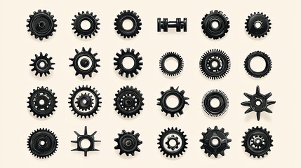 A Collection Of Black Cogs And Gears