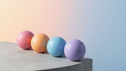 Fototapeta premium Minimalist LGBTQ+ pride concept. Central object: five ceramic spheres in gradient colors