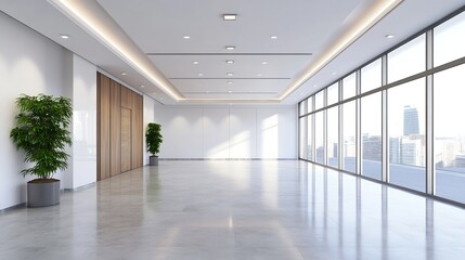 Fototapeta premium Modern Spacious Office Space with Panoramic City Views and Natural Light : Generative AI