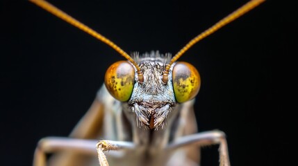 Stunning CloseUp of a Mantis Face with Captivating Golden Eyes : Generative AI