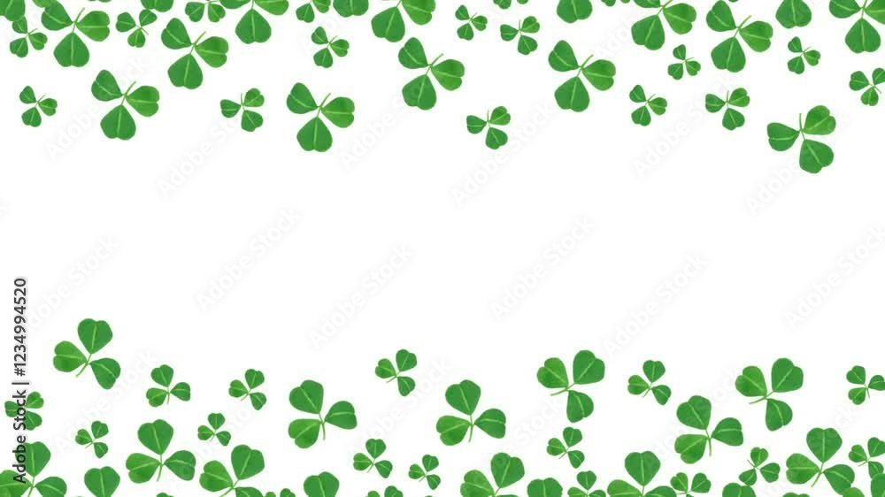 Poster stop motion st patricks day double border of dancing shamrocks over a white background