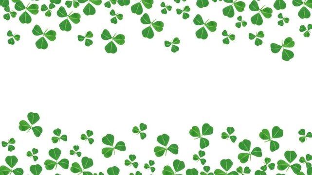 Stop motion St Patricks Day double border of dancing shamrocks over a white background