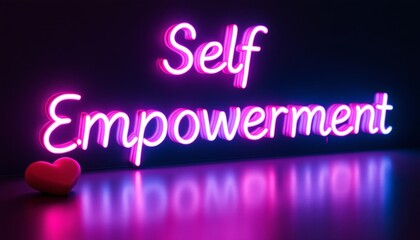 Radiant Self Empowerment Neon Message with Love Heart on a Dark Background