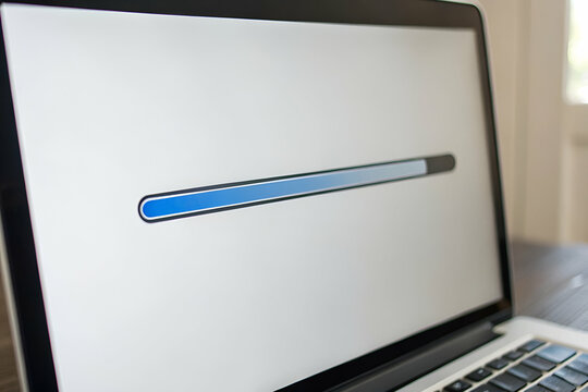 Customer Experience, A laptop screen displays a loading progress bar, indicating a process is underway or data is being transferred.