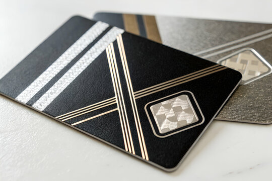 Customer Experience, Two stylish credit cards featuring sleek designs with metallic accents on a light surface.
