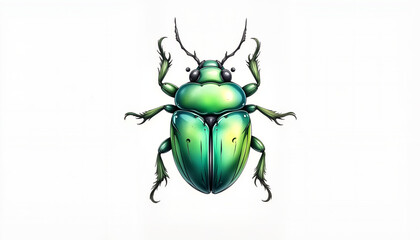 Cute metallic green beetle on white background, natural beauty