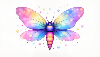 Softly glowing firefly illustration with colorful wings, whimsical charm