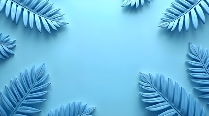 Collection of tropical leaves, foliage plant in blue color with space background