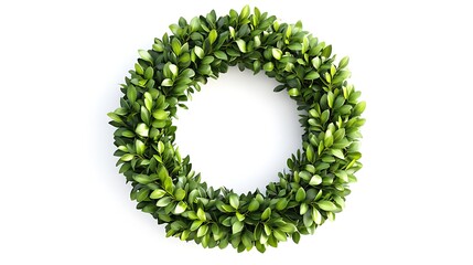 Circular wreath with lush green boxwood leaves in symmetrical garden design
