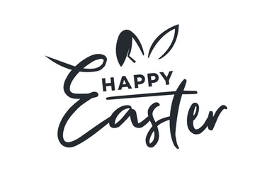 Fototapeta premium Happy Easter lettering with cute bunny ears. Modern calligraphy script for holiday greeting cards, invitations, or social media posts. Isolated vector design.