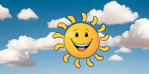 Cartoon Sun with a Happy Face Sun and Clouds