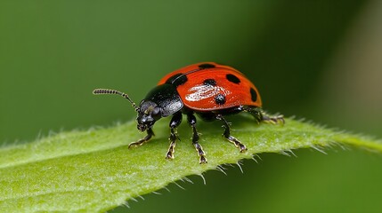 Vivid Ladybug Closeup on Leaf Highlighting Colorful Details and Natural Beauty : Generative AI