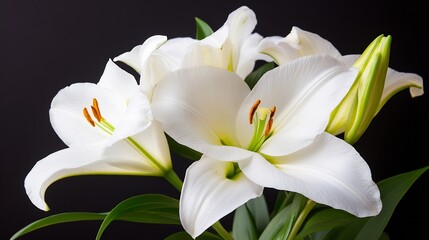 Elegant White Lilies Against Black Background for Floral Decoration and Design : Generative AI