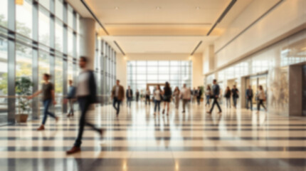 people walking in a spacious lobby with large windows letting in natural light