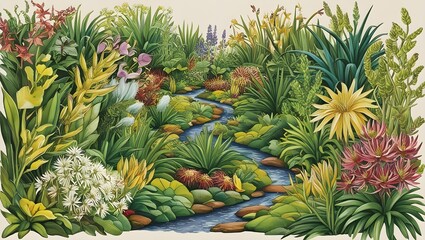 Lush and Vibrant Garden Scene Abundant Foliage