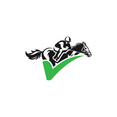 A jockey races his horse, suitable for the logo of a racing club, stable and training, as well as horse racing events