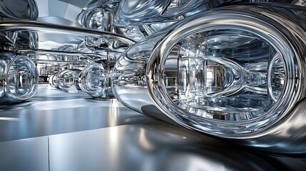 Abstract Chrome Sculptures in a Modern Setting
