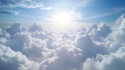 Fototapeta premium Ethereal Sunlit Sky Illuminating Fluffy Clouds in a Dreamlike Atmosphere : Generative AI