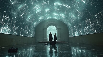 Two Women Stand Before a Celestial Gateway