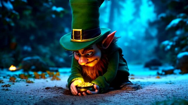 The leprechaun hides his pot of gold in the ground. St. Patrick's Day. An Irish holiday