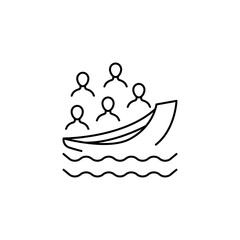 Outline icon Family Boat, symbolizing recreational activities together.