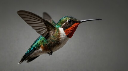 Fototapeta premium A vibrant hummingbird is isolated on a clear background.