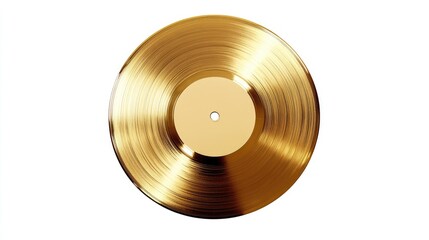 Realistic Gold Vinyl Record for Melody Lovers. Isolated LP Plate on White Background for Disco and Popular Music. Gramophone Media for True Sound.