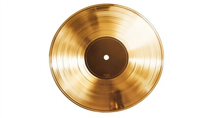 Realistic Gold Vinyl Record for Melody Lovers. Isolated LP Plate on White Background for Disco and Popular Music. Gramophone Media for True Sound.
