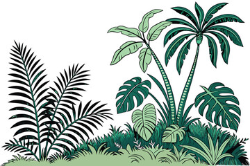  Tropical plants, lush foliage, botanical garden, tropical leaves, ferns, monstera, palm fronds, exotic greenery, jungle flora, dense vegetation, varied leaf shapes, natural arrangement, vibrant green
