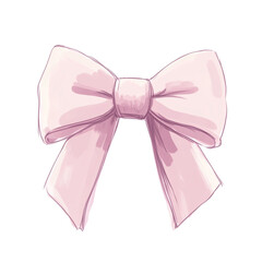 Soft Pink Hand-Drawn Ribbon Bow Illustration on White Background