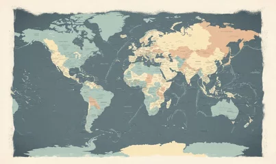Tableau sur toile Carte du monde A simple, flat vector world map with gray borders on a white background, country outlines in light blue, no text or details inside the countries, perfect for overlaying over other images or textures  © Rock 