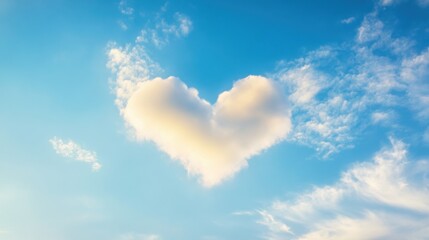 A heart-shaped cloud formation in a clear blue sky, Nature scene, Romantic style
