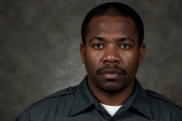 Obraz premium Serious African American man, prison guard, uniform