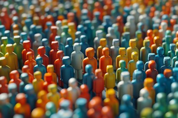 Fototapeta premium Colorful crowd of miniature figures representing diversity and community togetherness.