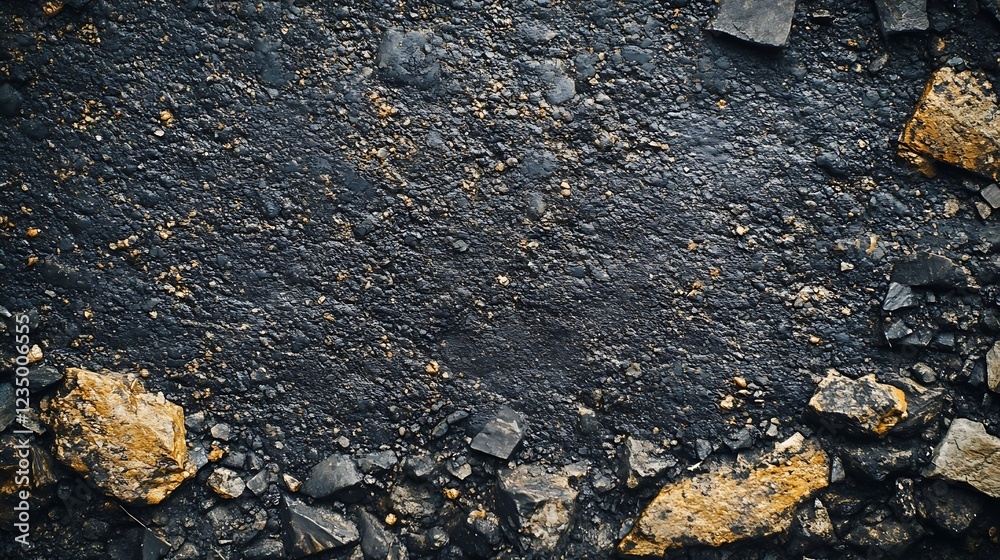 Aufkleber dark asphalt road surface with scattered stone texture for construction and industrial design concep