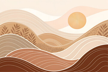 Minimalist desert landscape with sun in warm tones