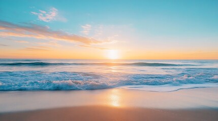 Fototapeta premium Beautiful Sunset Over Peaceful Ocean Waves and Golden Horizon : Generative AI