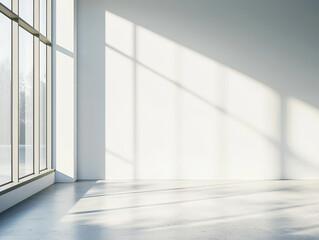 Fototapeta premium Empty wall showcasing light shadows in a minimalistic interior space