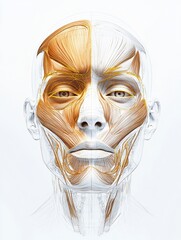 Detailed anatomical illustration highlighting facial muscles and contours for educational purposes. Generative AI