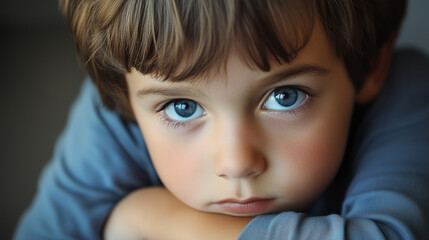 Portrait of a young boy with blue eyes looking at camera