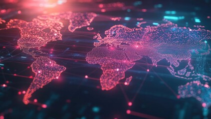 A world map with glowing connections between different countries, representing the global network and connectivity