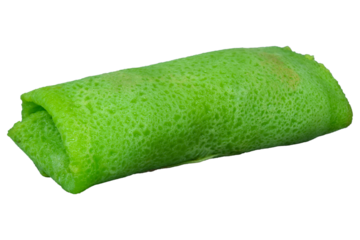 Indonesian dadar gulung pandan pancakes with sweet coconut filling isolated background