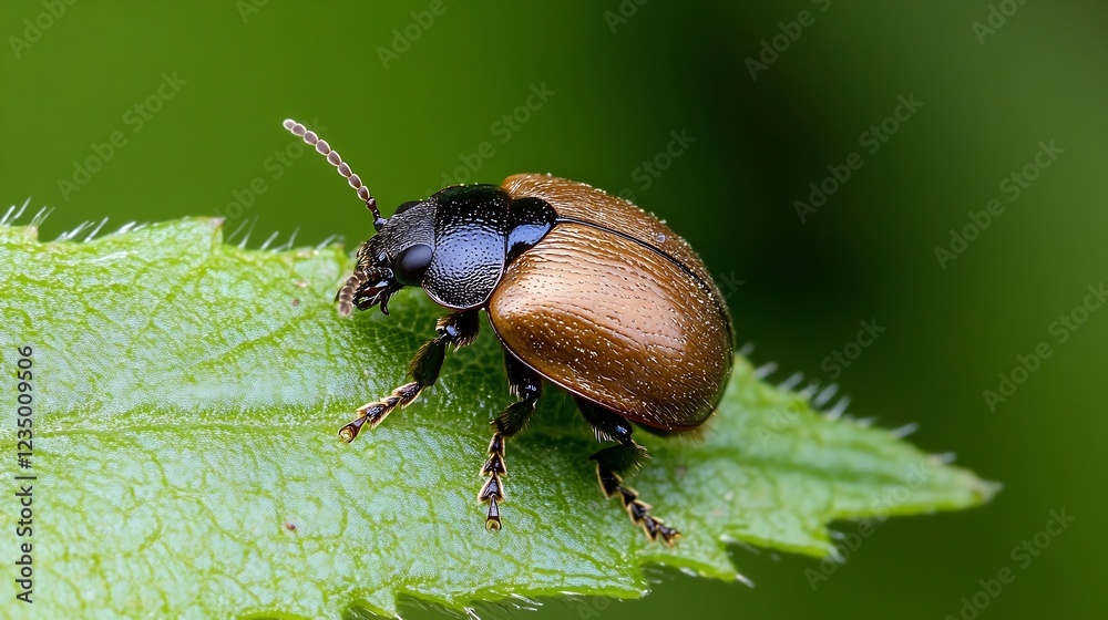 Poster incredibly detailed image of a black and brown beetle on a leaf : generative ai