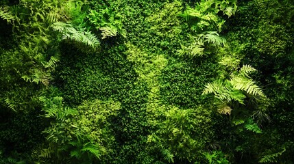 Fototapeta premium Closeup texture of vibrant green foliage and ferns creating a lush natural backdrop : Generative AI