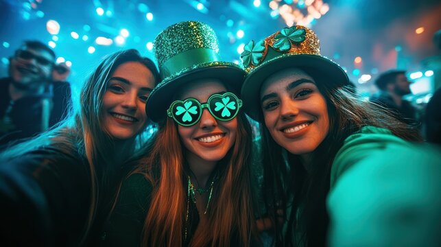 Festive selfie, St. Patrick's concert, crowd, celebration