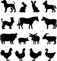 Simple Black Silhouettes of Various Wild Animals