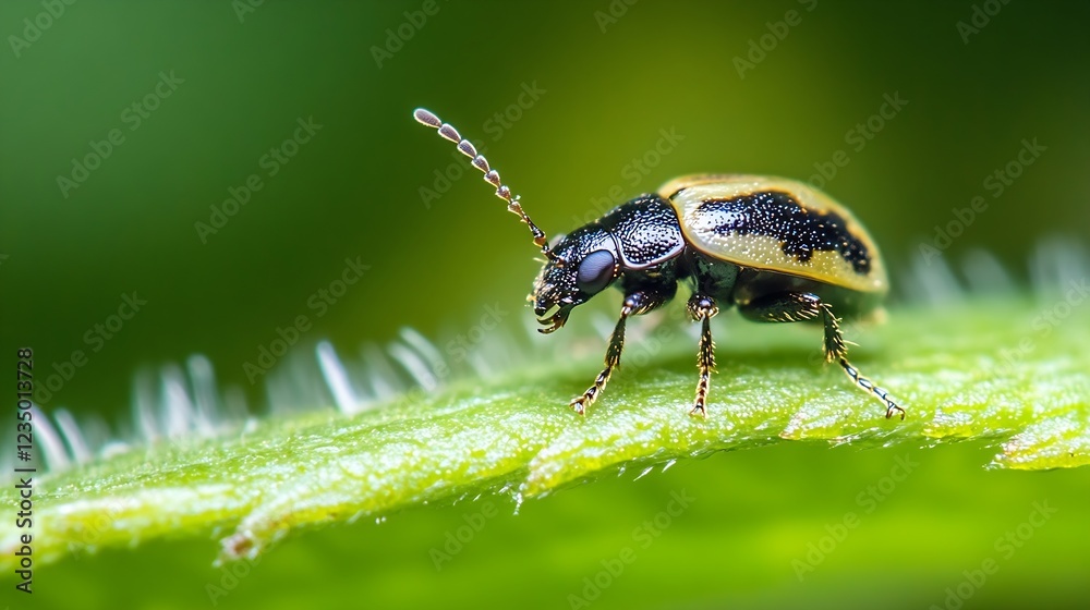 Poster detailed macro photograph of a insect with antennae on a leaf : generative ai