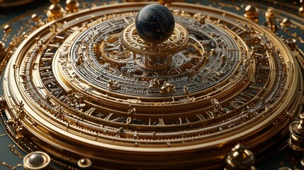 Obraz premium Ornate Celestial Orrery: A Masterpiece of Clockwork and Gold