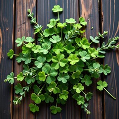 Rustic Dark Table with Shamrocks and Mixed Greenery, St. Patrick’s Day Decor